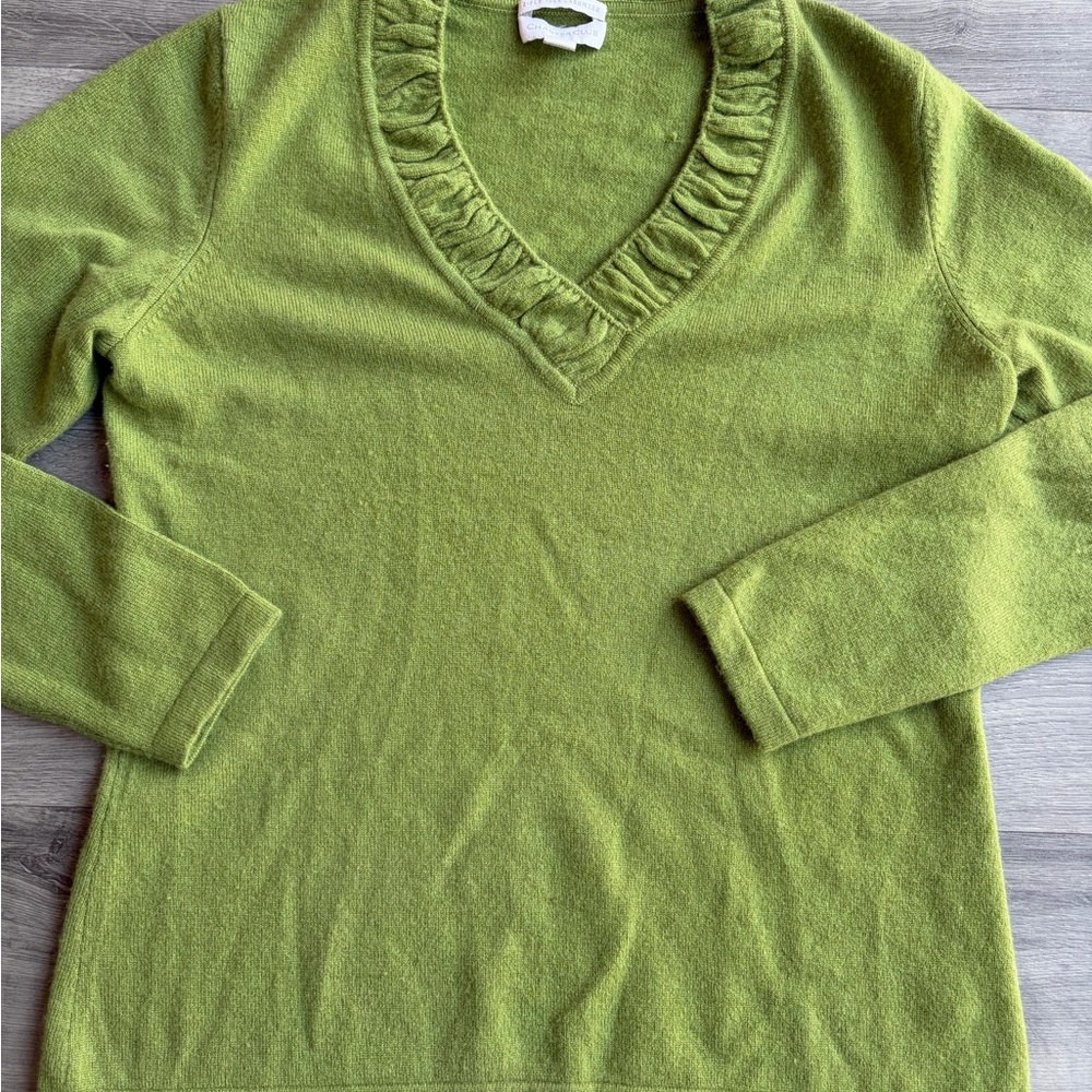 100% Cashmere 2-Ply Charter Club Green V-Neck Sweater